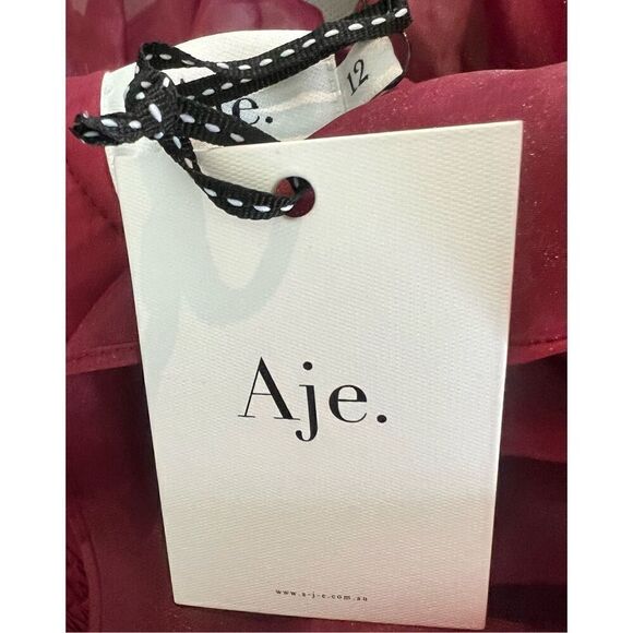 Aje. Asra Pleated Frill Midi Dress in Mahogany Red NWT Size 12/ US 8 - Picture 11 of 11